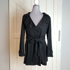 Button Front Black Belted Jacket / Blazer PL